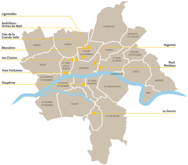 Les 10 Quartiers concernés dans la métropole d’Orléans